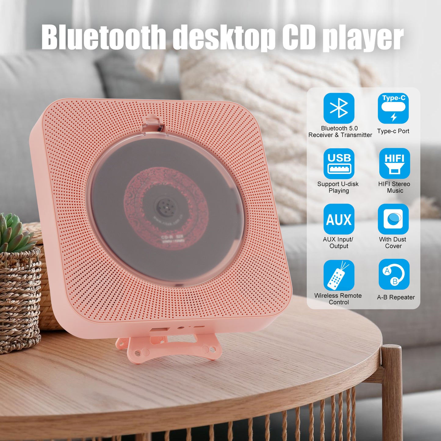 【Clearance Sale】Yintiny PINK CD Player With Speaker, Portable CD Player For Home Decor