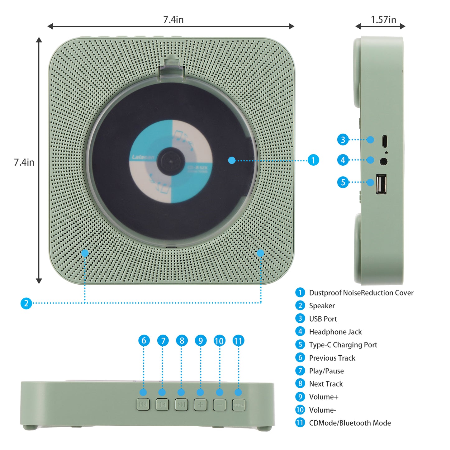 【Clearance Sale】Yintiny GREEN CD Player With Speaker, Portable CD Player For Home Decor