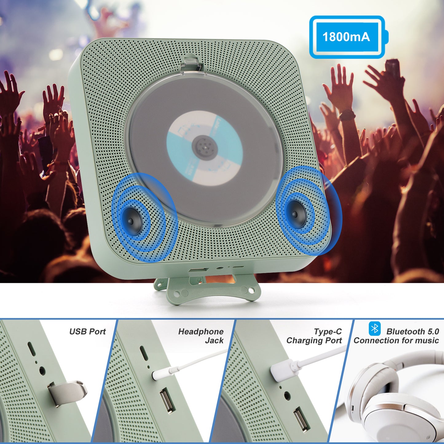 【Clearance Sale】Yintiny GREEN CD Player With Speaker, Portable CD Player For Home Decor