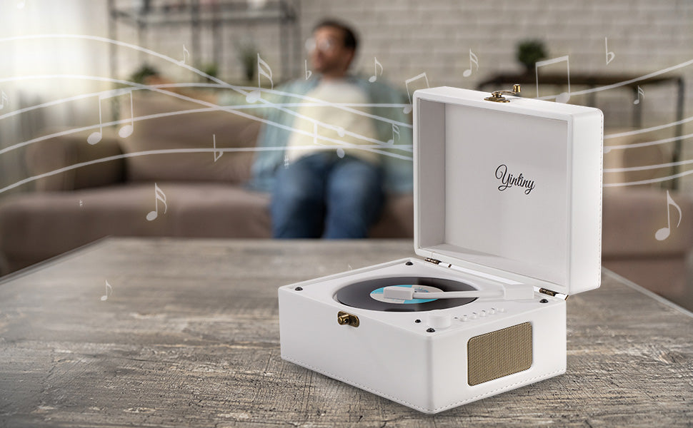 Yintiny Rechargeable Leather CD Player with Speakers; Bluetooth Transmitter; Festival Gift; BGM Player for Home Decor