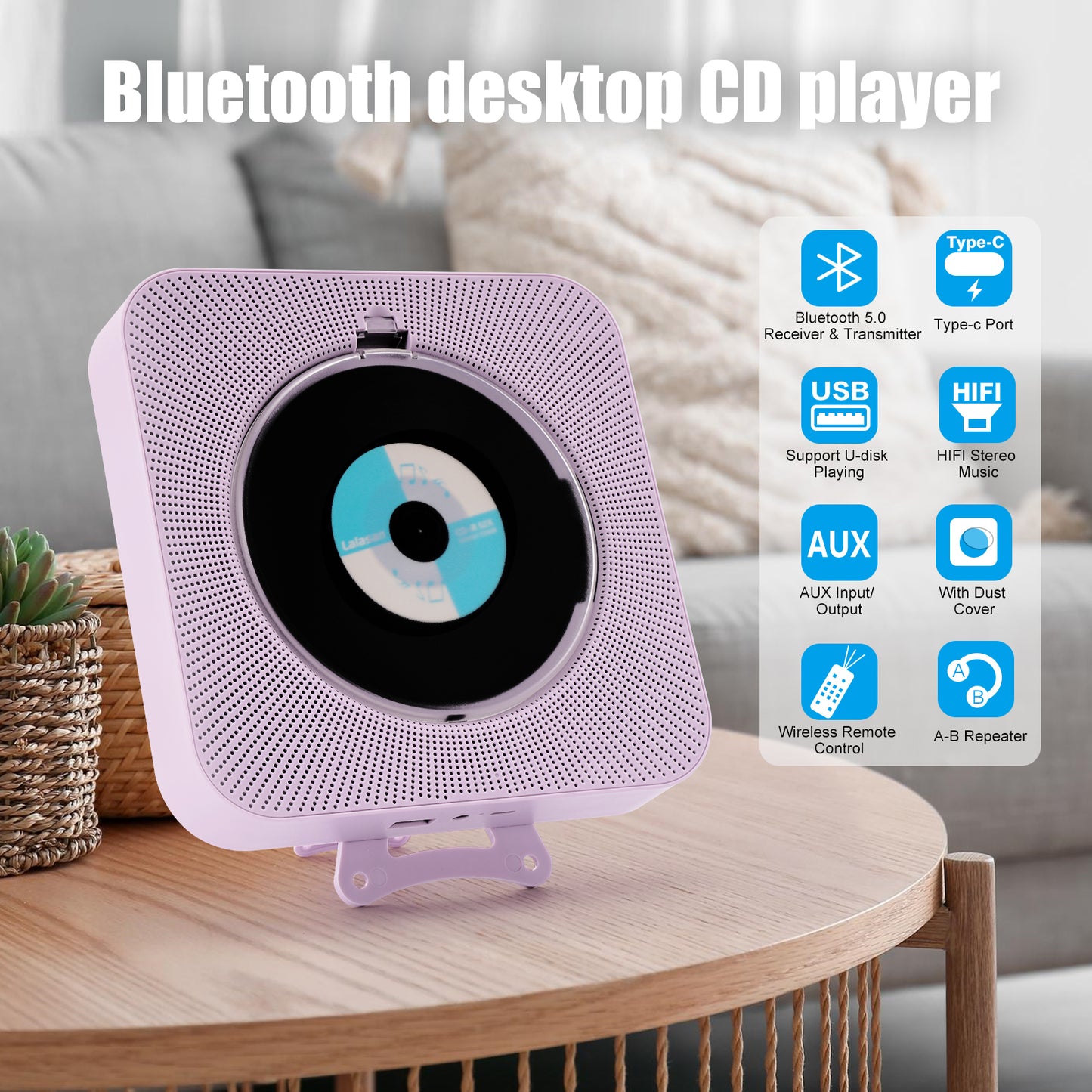 【Clearance Sale】Yintiny PURPLE CD Player With Speaker, Portable CD Player For Home Decor