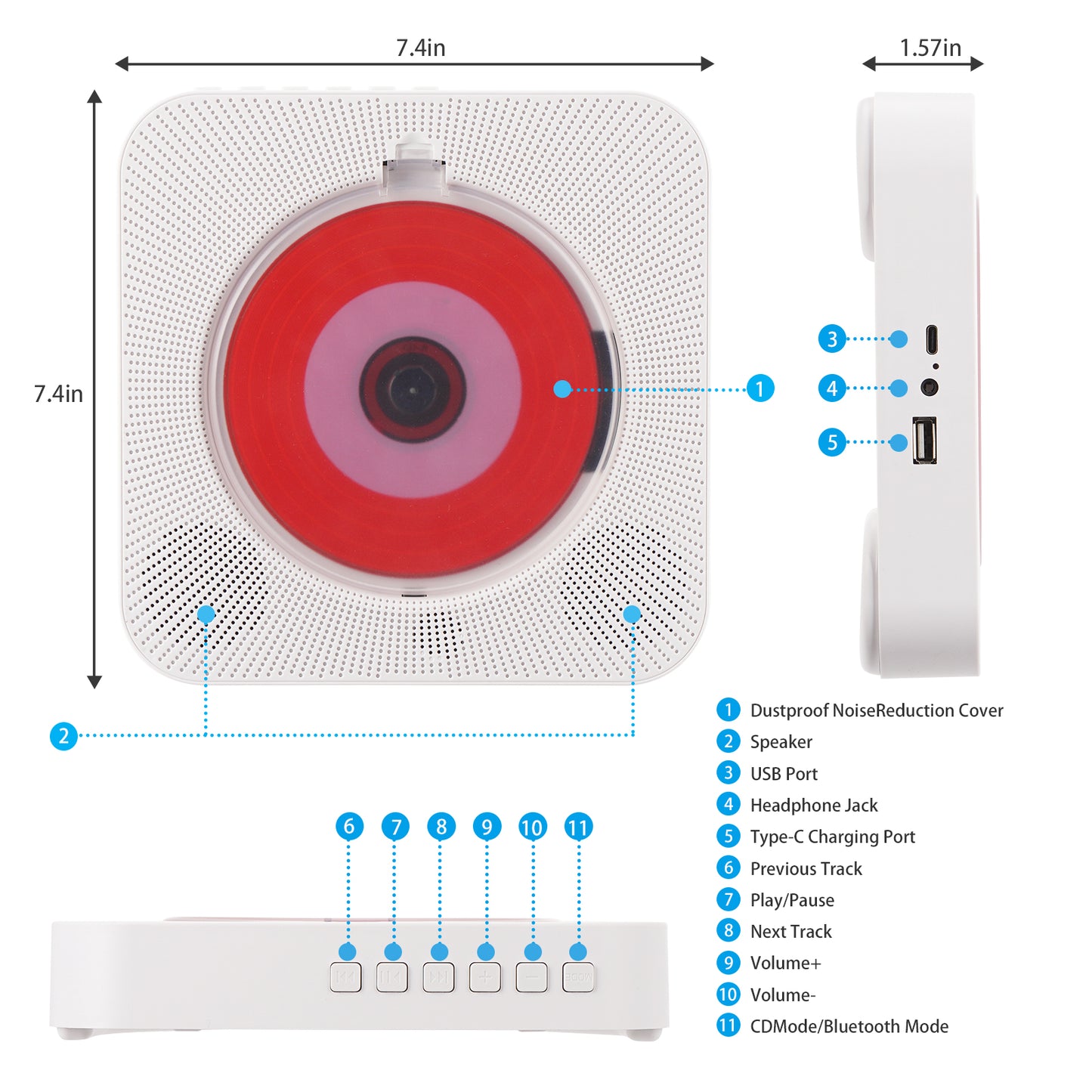 【Clearance Sale】Yintiny WHITE CD Player With Speaker, Portable CD Player For Home Decor
