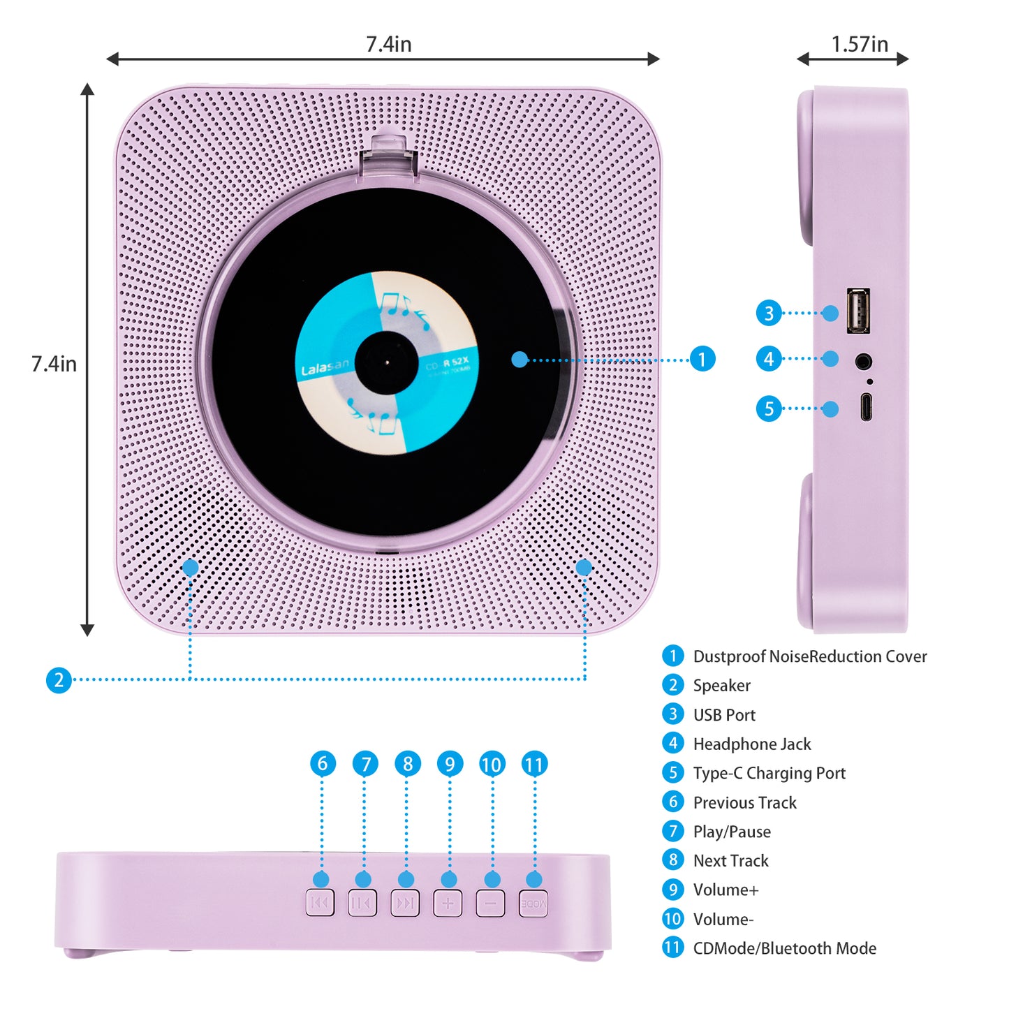 【Clearance Sale】Yintiny PURPLE CD Player With Speaker, Portable CD Player For Home Decor