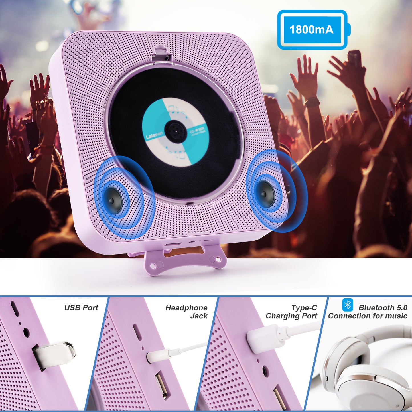 【Clearance Sale】Yintiny PURPLE CD Player With Speaker, Portable CD Player For Home Decor