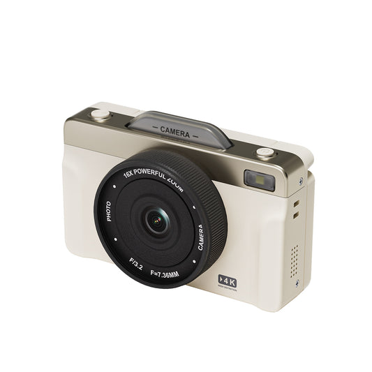 4K Digital Camera with 16X Zoom Anti Shake, 3" LCD 180° Flip Screen Compact Vlogging Camera with 32G SD-Card, White