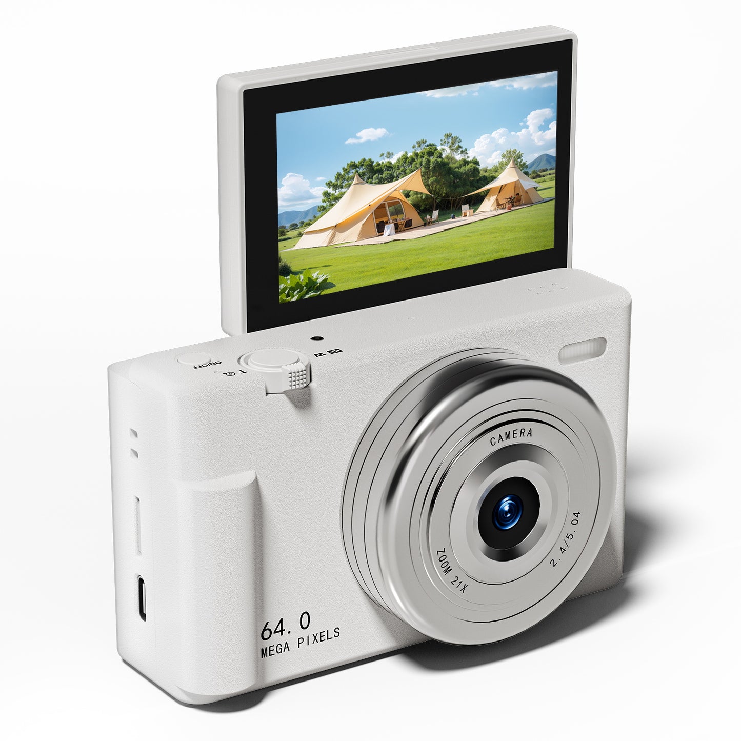 2K Digital Camera with 48MP Multi-Filter 16X Zoom Anti Shake, 3" LCD Screen Compact Vlogging Camera with 32G SD-Card, White