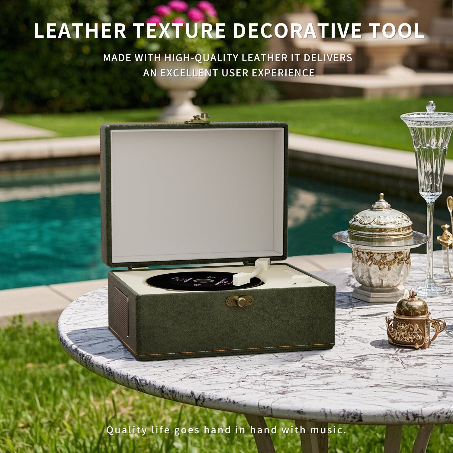 Vintage Leather CD Player - Portable CD Player with Built-in Speakers, Premium Sound Quality, Rechargeable Battery - Retro Bluetooth Music Player for Home, Office & Outdoor, GREEN