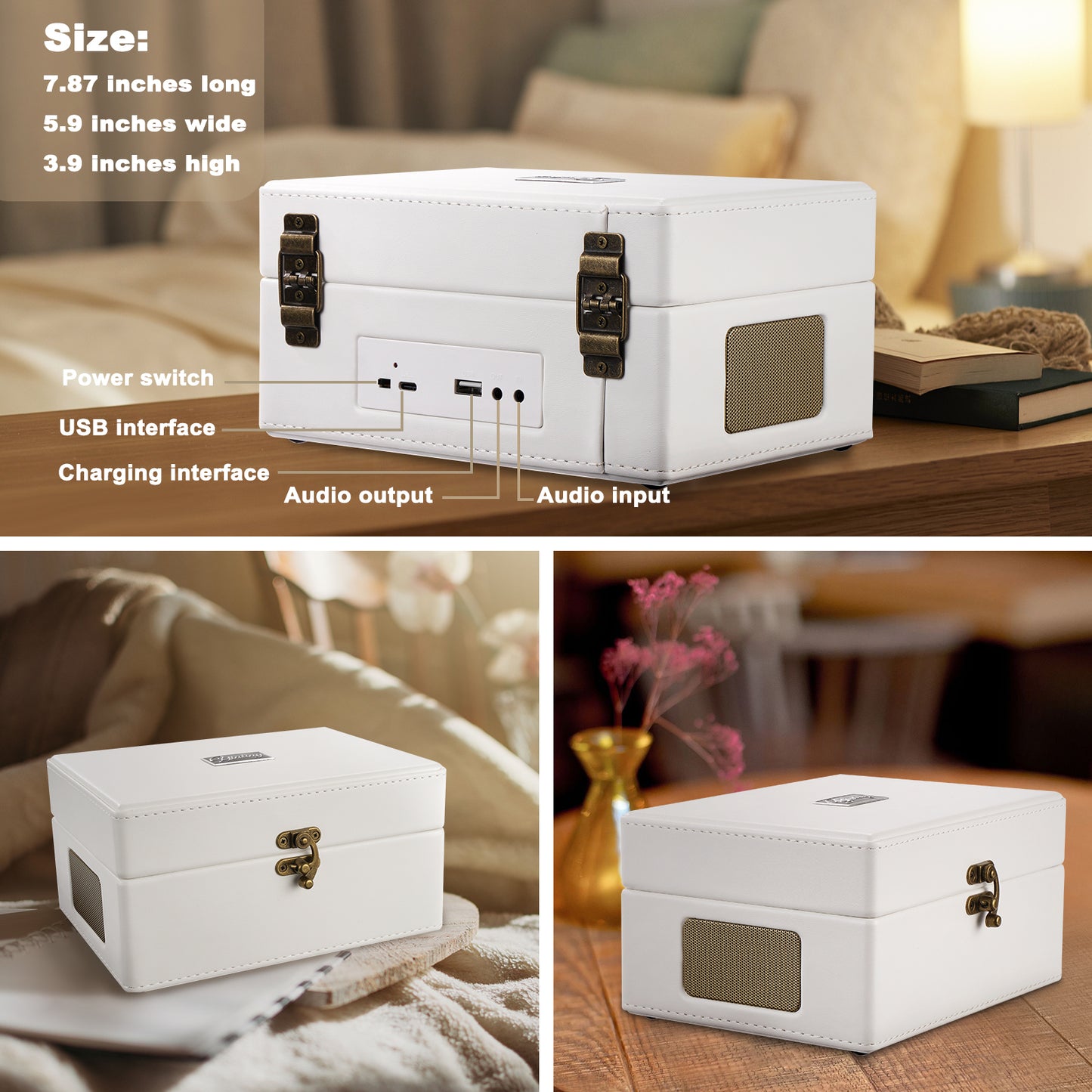 Yintiny Rechargeable Leather CD Player with Speakers; Bluetooth Transmitter; Festival Gift; BGM Player for Home Decor
