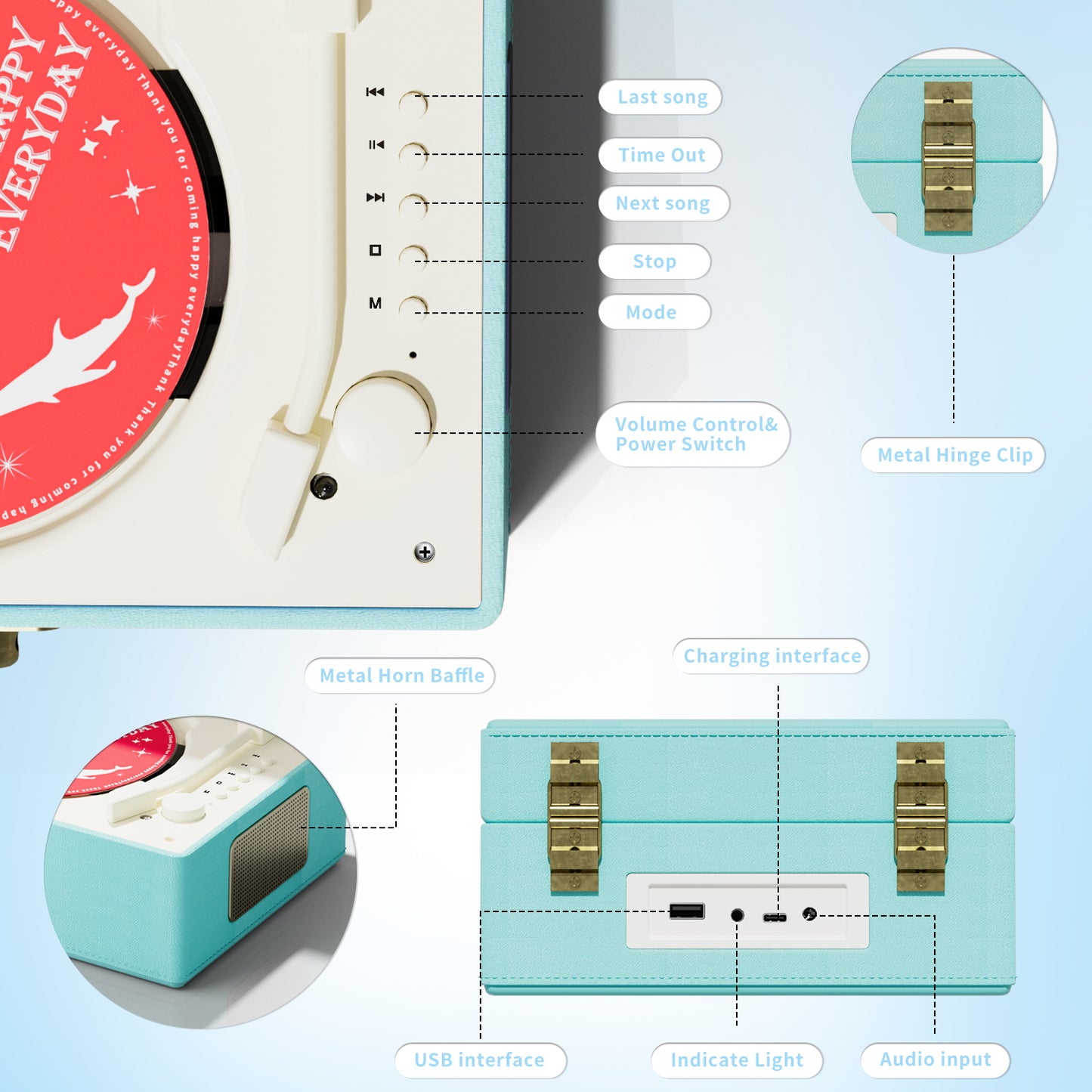 Yintiny Time Music Box-Blue
