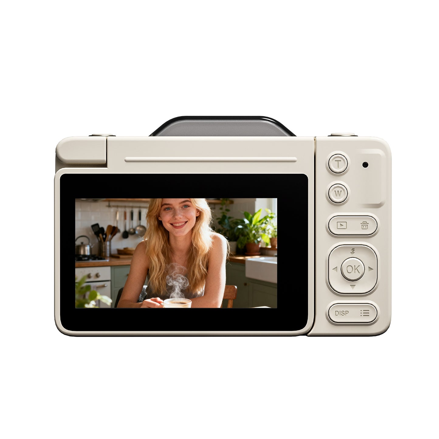 4K Digital Camera with 16X Zoom Anti Shake, 3" LCD 180° Flip Screen Compact Vlogging Camera with 32G SD-Card, White