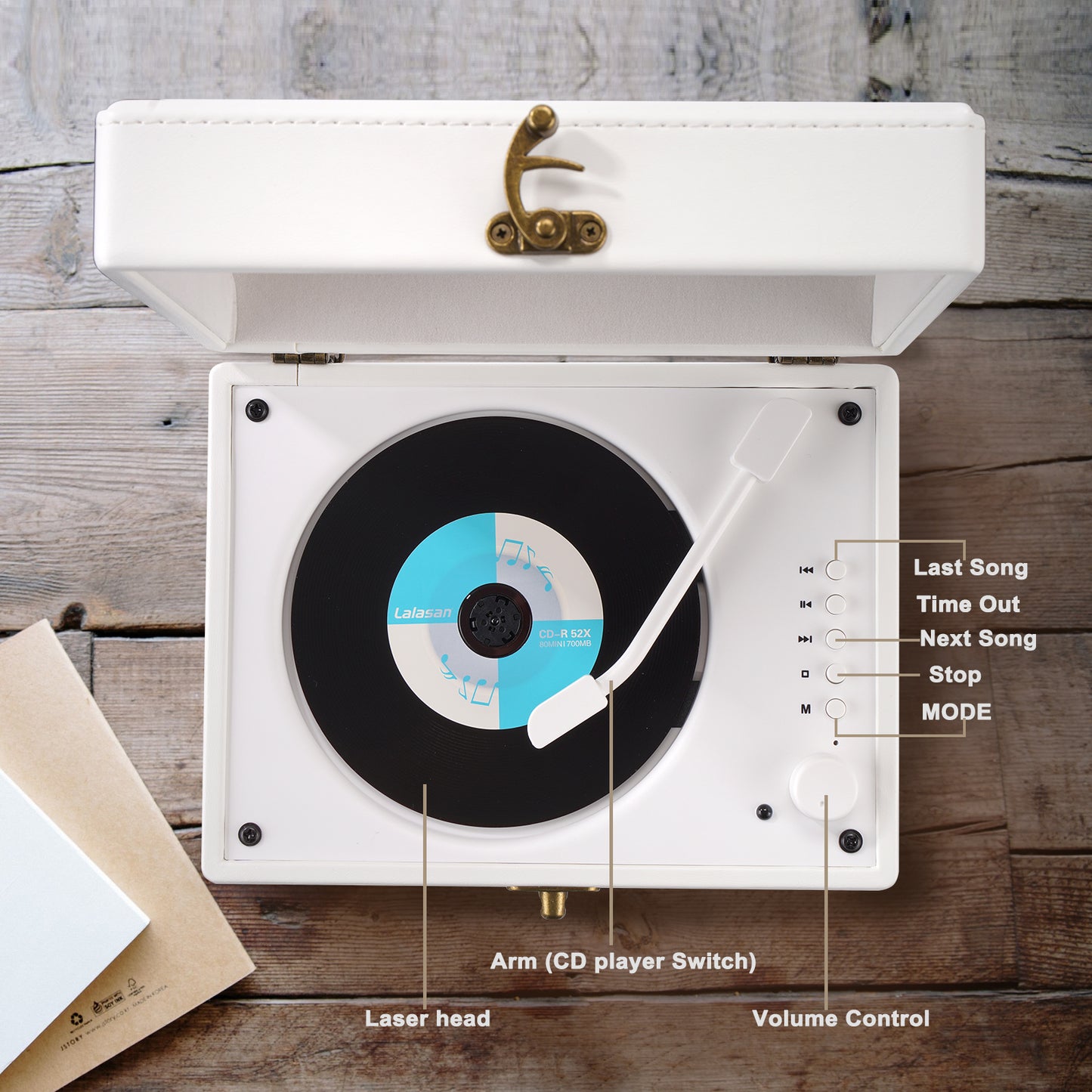Yintiny Rechargeable Leather CD Player with Speakers; Bluetooth Transmitter; Festival Gift; BGM Player for Home Decor