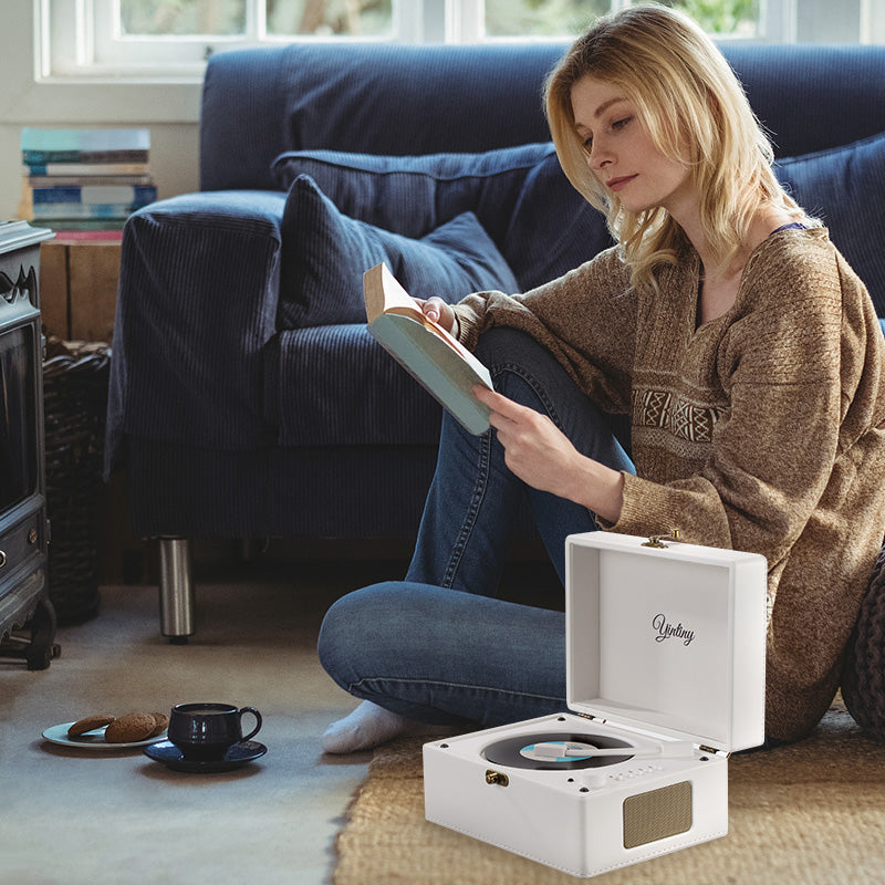 Yintiny Rechargeable Leather CD Player with Speakers; Bluetooth Transmitter; Festival Gift; BGM Player for Home Decor